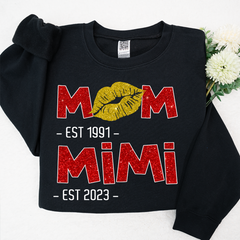 Lofaris Custom Mom Mimi Est Lip Print Glitter Sweatshirt