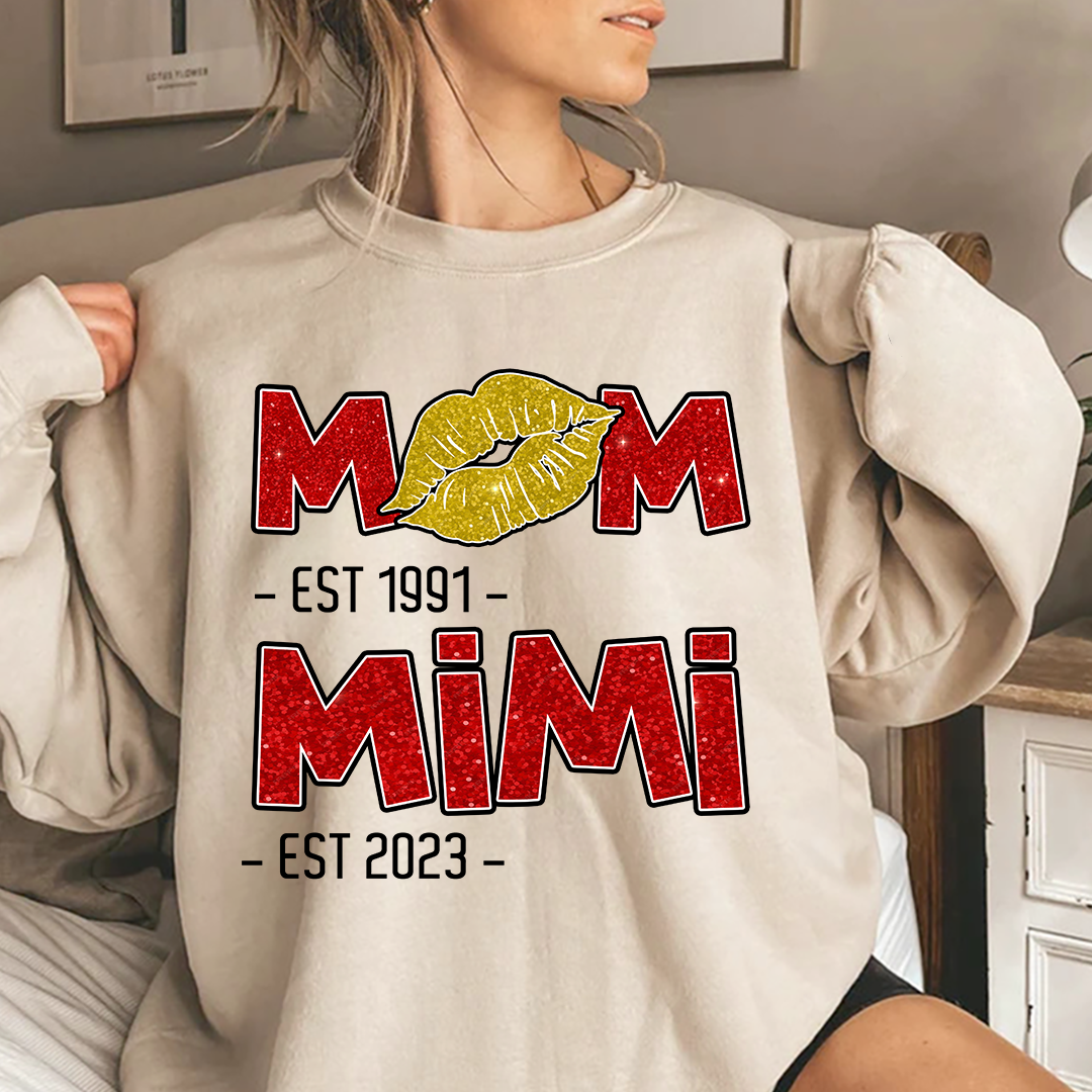 Lofaris Custom Mom Mimi Est Lip Print Glitter Sweatshirt