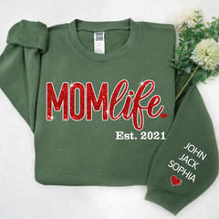 Lofaris Giltter Mom Life,Sleeve Print Gift For And Kids Sweatshirt