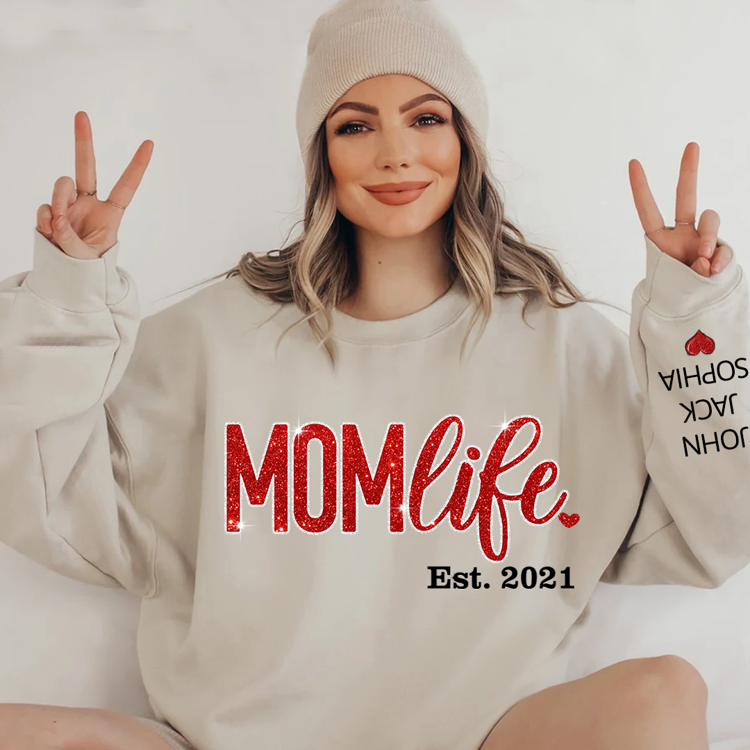 Lofaris Giltter Mom Life,Sleeve Print Gift For And Kids Sweatshirt