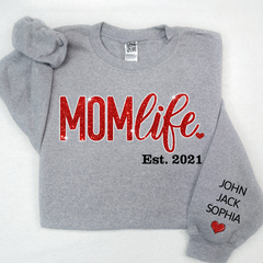 Lofaris Giltter Mom Life,Sleeve Print Gift For And Kids Sweatshirt