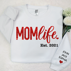 Lofaris Giltter Mom Life,Sleeve Print Gift For And Kids Sweatshirt