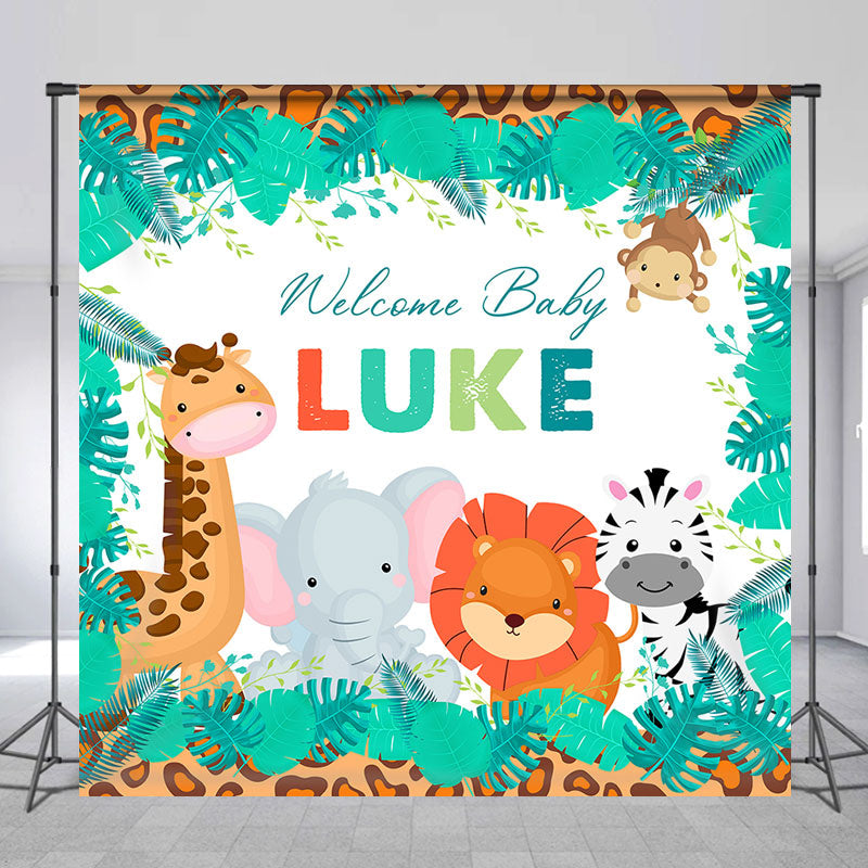 Lofaris Custom Monstera Animals Welcome Baby Shower Backdrop