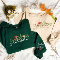 Lofaris Custom Mushrooms Grandma And Kids Name Sweatshirt