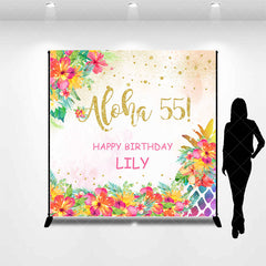 Lofaris Custom Name Aloha 55 Floral Happy Birthday Backdrop