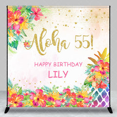 Lofaris Custom Name Aloha 55 Floral Happy Birthday Backdrop