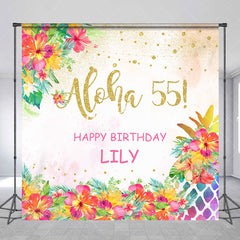 Lofaris Custom Name Aloha 55 Floral Happy Birthday Backdrop