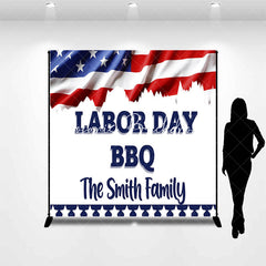 Lofaris Custom Name American Flag Labor Day Bbq Backdrop