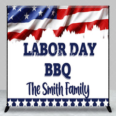 Lofaris Custom Name American Flag Labor Day Bbq Backdrop