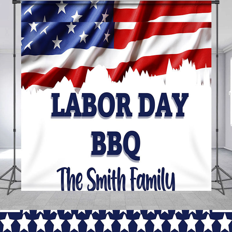 Lofaris Custom Name American Flag Labor Day Bbq Backdrop