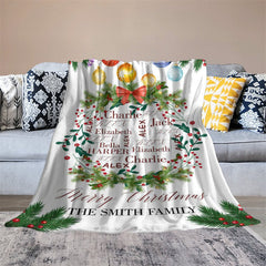 Lofaris Custom Name Bauble Wreath Family Christmas Blanket