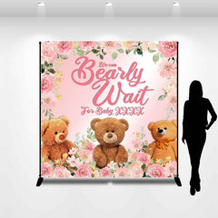 Lofaris Custom Name Bearly Wait Floral Baby Shower Backdrop