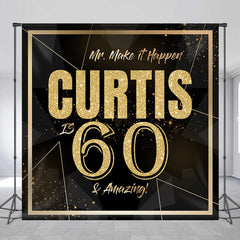 Lofaris Custom Name Black Glitter 60th Birthday Backdrop