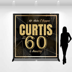 Lofaris Custom Name Black Glitter 60th Birthday Backdrop