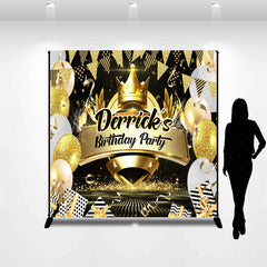 Lofaris Custom Name Black Gold Balloons Birthday Backdrop