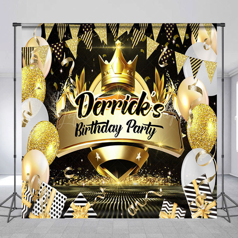 Lofaris Custom Name Black Gold Balloons Birthday Backdrop