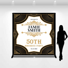 Lofaris Custom Name Black Golden 50th Birthday Party Backdrop