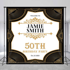 Lofaris Custom Name Black Golden 50th Birthday Party Backdrop