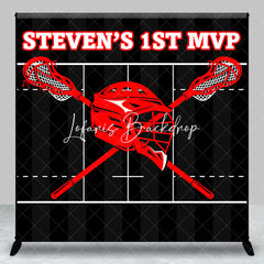 Lofaris Custom Name Black Red Lacrosse 1st Birthday Backdrop