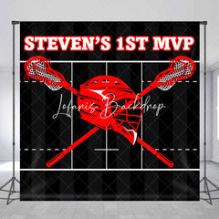 Lofaris Custom Name Black Red Lacrosse 1st Birthday Backdrop