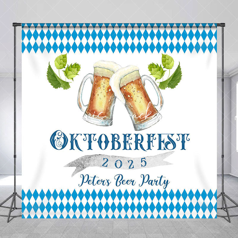 Lofaris Custom Name Blue Oktoberfest Beer Party Backdrop