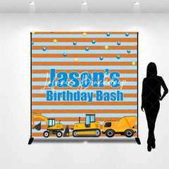 Lofaris Custom Name Blue Orange Stripe Car Birthday Backdrop