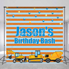 Lofaris Custom Name Blue Orange Stripe Car Birthday Backdrop