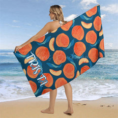 Lofaris Custom Name Blue Peach Fruit Beach Towel For Girls