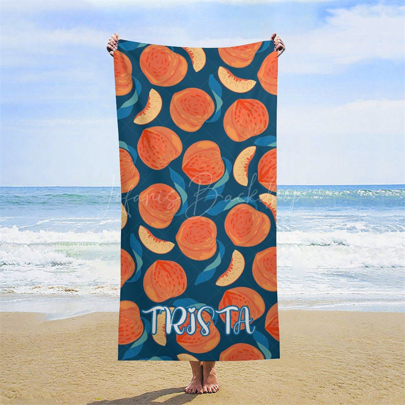 Lofaris Custom Name Blue Peach Fruit Beach Towel For Girls