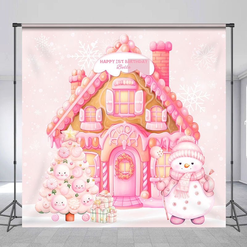 Lofaris Custom Name Candy Pink House 1st Birthday Backdrop