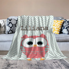 Lofaris Custom Name Cartoon Owl Chevron Pattern Blanket