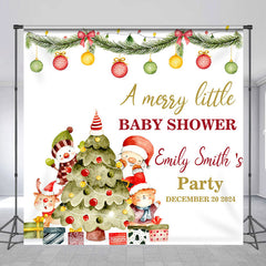 Lofaris Custom Name Christmas Tree Baby Shower Backdrop