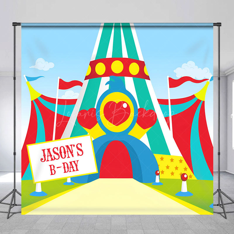 Lofaris Custom Name Colorful Circus Tent Birthday Backdrop