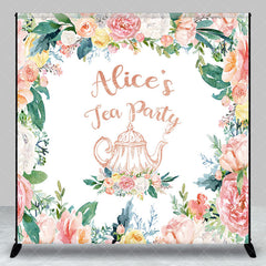 Lofaris Custom Name Colorful Floral White Tea Party Backdrop