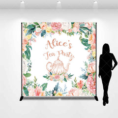 Lofaris Custom Name Colorful Floral White Tea Party Backdrop