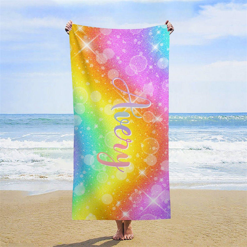 Lofaris Custom Name Colorful Rainbow Sparkle Beach Towel