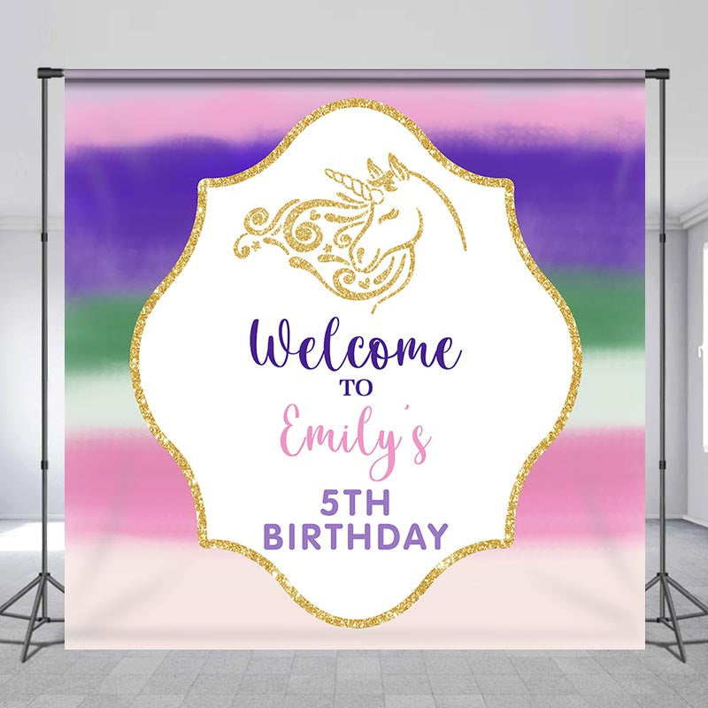 Lofaris Custom Name Colorful Unicorn 5th Birthday Backdrop