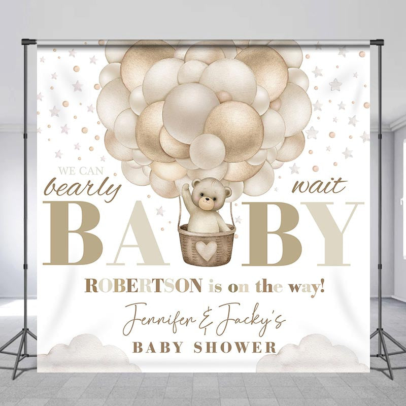 Lofaris Custom Name Cute Bear Balloons Baby Shower Backdrop