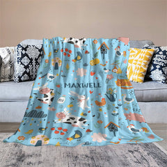 Lofaris Custom Name Cute Farm Animals Repeat Blue Blanket