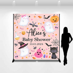 Lofaris Custom Name Cute Pink Halloween Baby Shower Backdrop