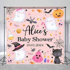 Lofaris Custom Name Cute Pink Halloween Baby Shower Backdrop