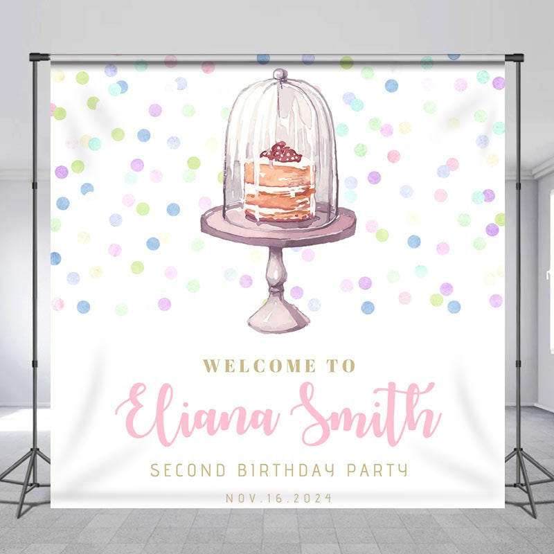 Lofaris Custom Name Dessert Cake Dots 2nd Birthday Backdrop