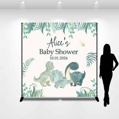 Lofaris Custom Name Dinosaur Green Baby Shower Backdrop