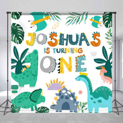 Lofaris Custom Name Dinosaur Monstera 1st Birthday Backdrop