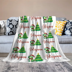 Lofaris Custom Name Dinosaur Pine Tree Christmas Blanket