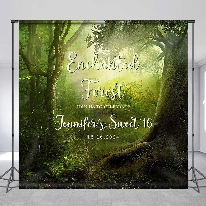 Lofaris Custom Name Enchanted Forest 16th Birthday Backdrop