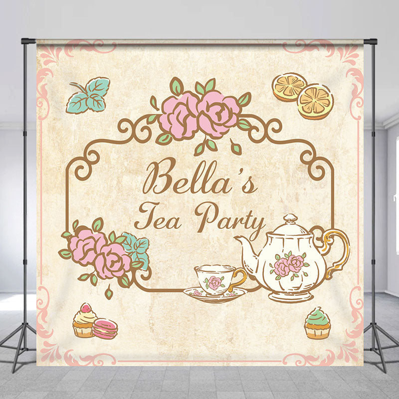 Lofaris Custom Name Fairy Tale Floral Tea Party Backdrop