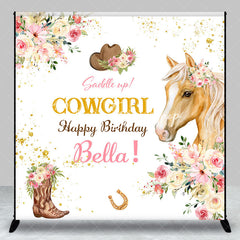 Lofaris Custom Name Floral Cowgirl Horse Birthday Backdrop