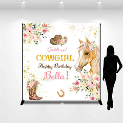 Lofaris Custom Name Floral Cowgirl Horse Birthday Backdrop