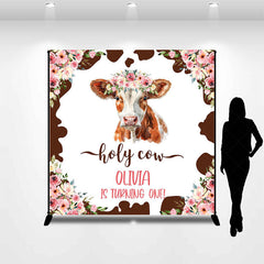 Lofaris Custom Name Floral Holy Cow 1st Birthday Backdrop